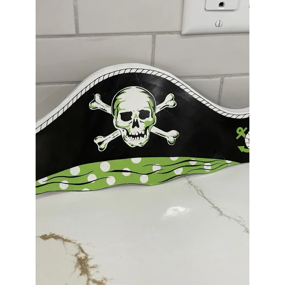 Vintage‎ Halloween Beistle Pirate Black Hat Die Cut Honeycomb Wearable Skull